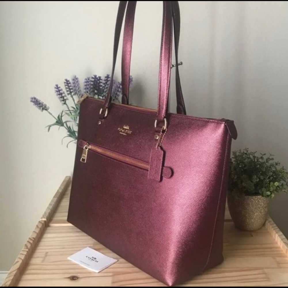 Coach Metallic Wine Tote NWT